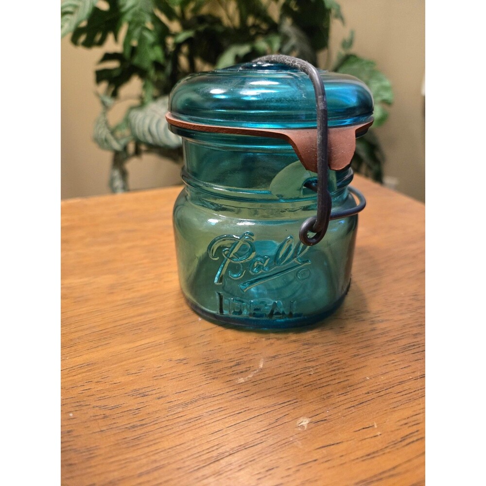 Ball 1/2 Pint Ideal Mason Jar Bicentennial Eagle Teal w/ Wire Bail & Lid Rubber